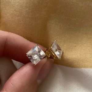14 k yellow gold large CZ stud earrings